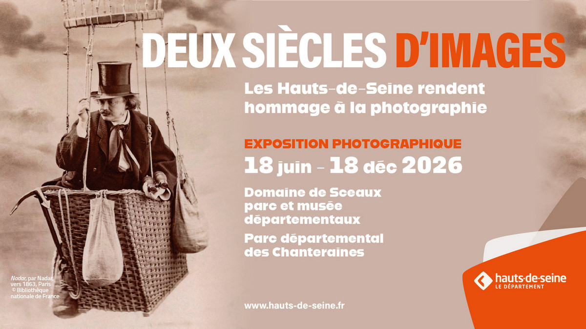 Photo de Nadar par Nadar (1863) en nacelle - Deux si&egrave;cles d'images - les Hauts-de-Seine rendent hommage &agrave; la photographie - Du 18 juin au 18 d&eacute;cembre, exposition photographique au Domaine de Sceaux et au Parc des Chanteraines.