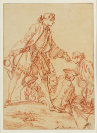 François Boucher, Groupe de cinq gentilshommes, sanguine, vers 1734, exposition Le trait et l'ombre