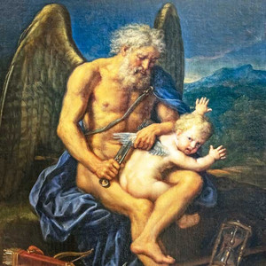 Pierre Mignard, Le Temps coupant les ailes de l'Amour, 1694, huile sur toile, 68 x 54 cm, France, collection particulière
