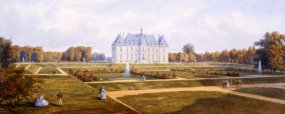 Vue du château de Sceaux du côté du jardin, aquarelle de Gaspard Gobaut, 1869